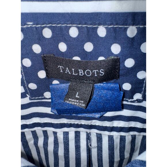 Talbots L Blue White Striped Shirt Classic Button Down Cotton Preppy Minimalist - Picture 3 of 4